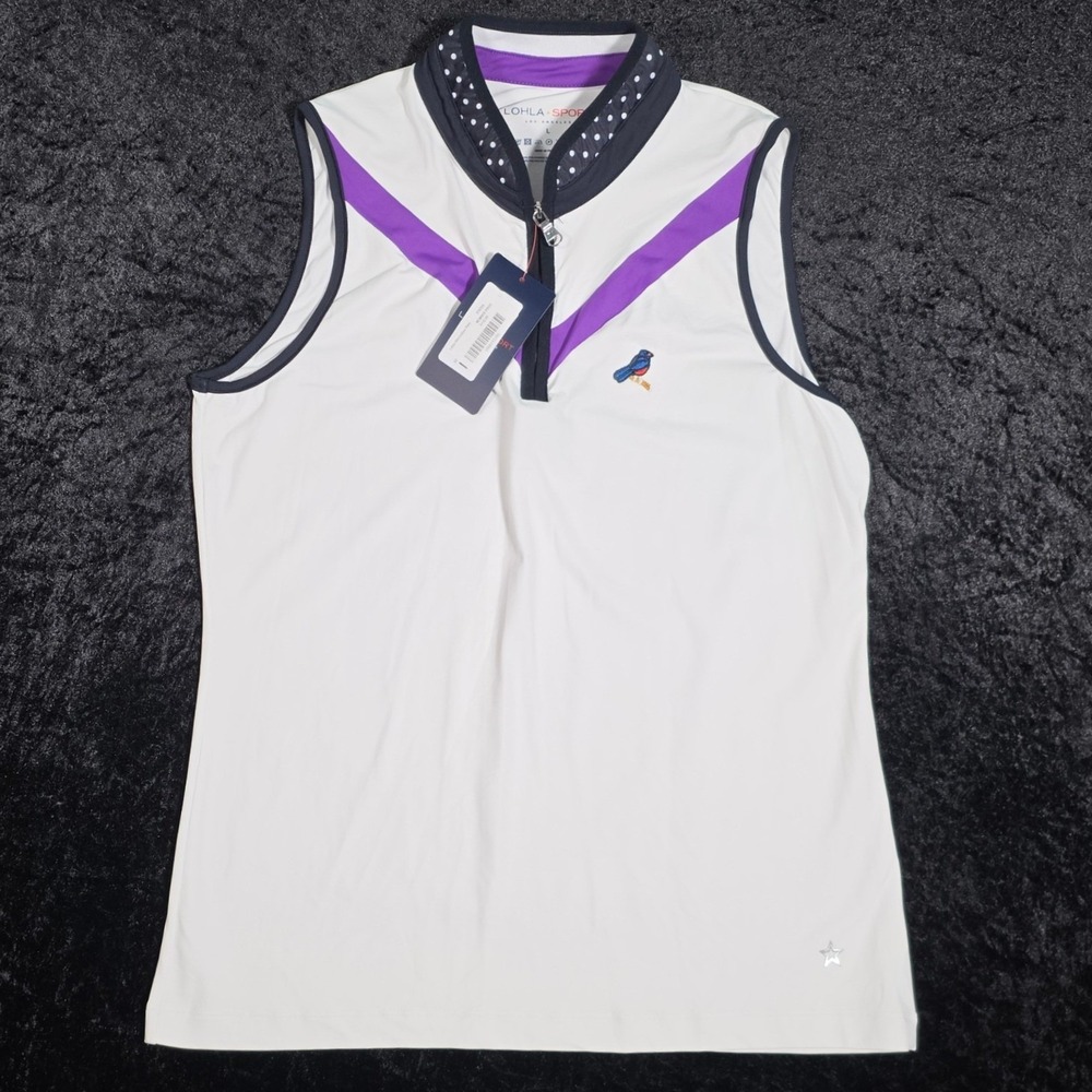 Lohla Sport Chelsea Sleeveless Golf Polo Top White Purple L LJN8022 NEW